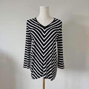 Joseph Ribkoff Monochrome Striped V-Neck Top S